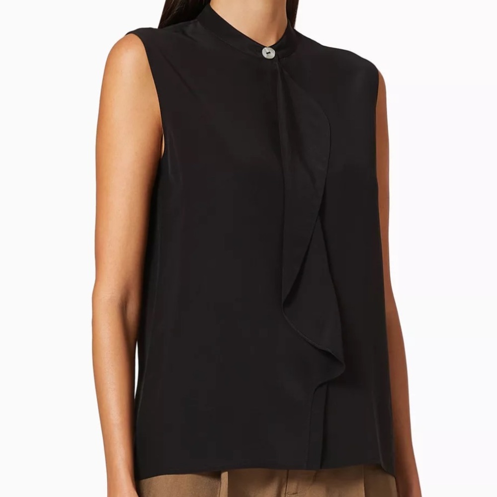 VINCE. Flutter Satin Blouse in Black